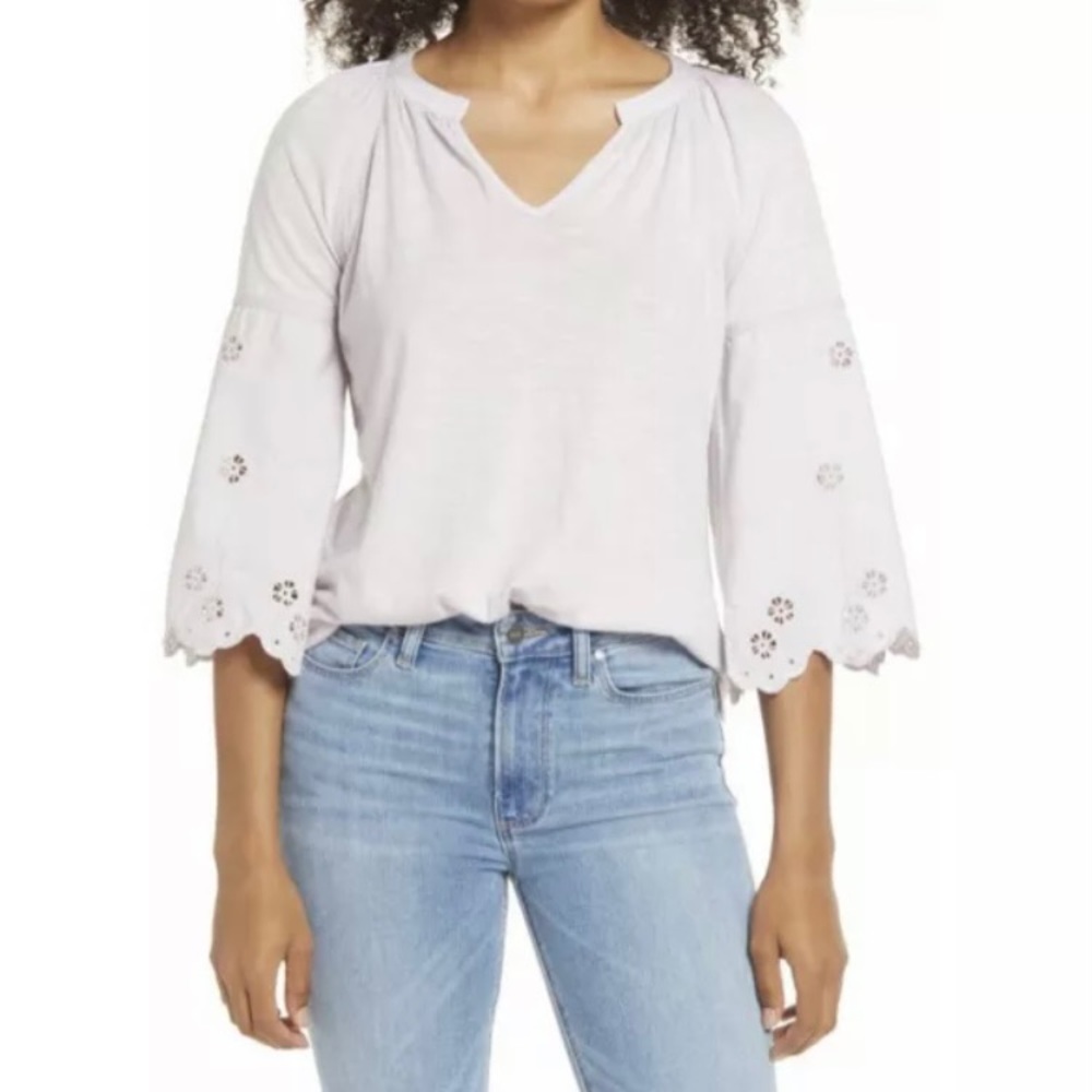 Women's Caslon Eyelet Detail Knit Top, Size X Small - Purple Moss NWT.